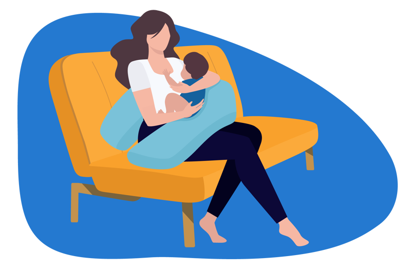 Nursing child and mother with body pillow